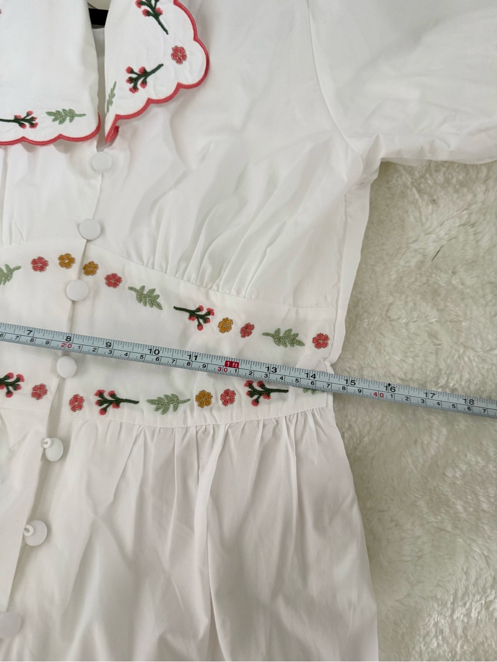 NWT Caroline Constas White Floral Embroidered Puff Sleeve Mini Dress Size 6 - Picture 13 of 16